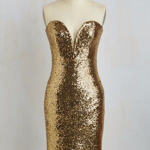 NWT ModCloth Gold Sequin Strapless Bodycon Dress